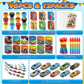 BenLouis 84Pcs Race Car Party Favors Racing Theme Coloring Books Crayons Sticker Set Bulk for Kids Fast Racecar Wheels Birthday