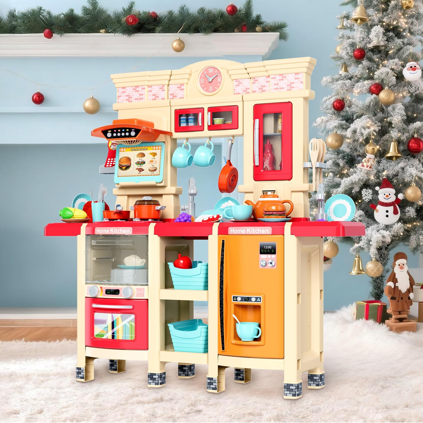 Sophia &William Kids Play Kitchen Set, Toy Kitchen with Sound & Light, Cooking Stove with Steam, Play Sink, Play Food Toy, Indoo