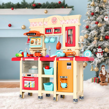 Sophia &William Kids Play Kitchen Set, Toy Kitchen with Sound & Light, Cooking Stove with Steam, Play Sink, Play Food Toy, Indoo