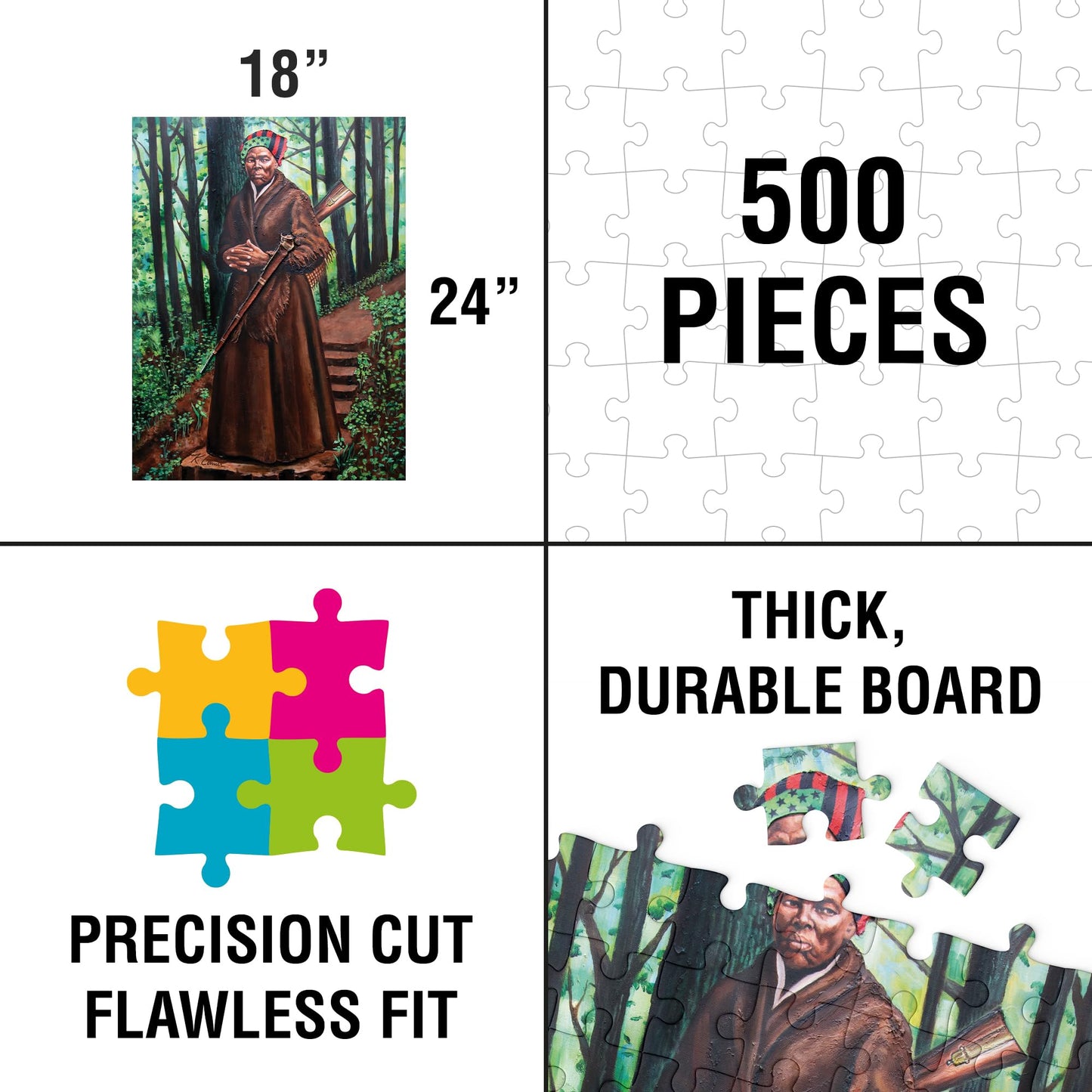 African American Expressions 500-Piece Harriet Tubman Puzzle | Black and White Cardboard Jigsaw for Adults | Inspiring History