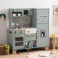 Robud Play Kitchen Set, Wooden Play Kitchen With Ice Maker, Fridge, Coffee Machine, Oven, Dishwasher, Microwave, Kitchen Accesso