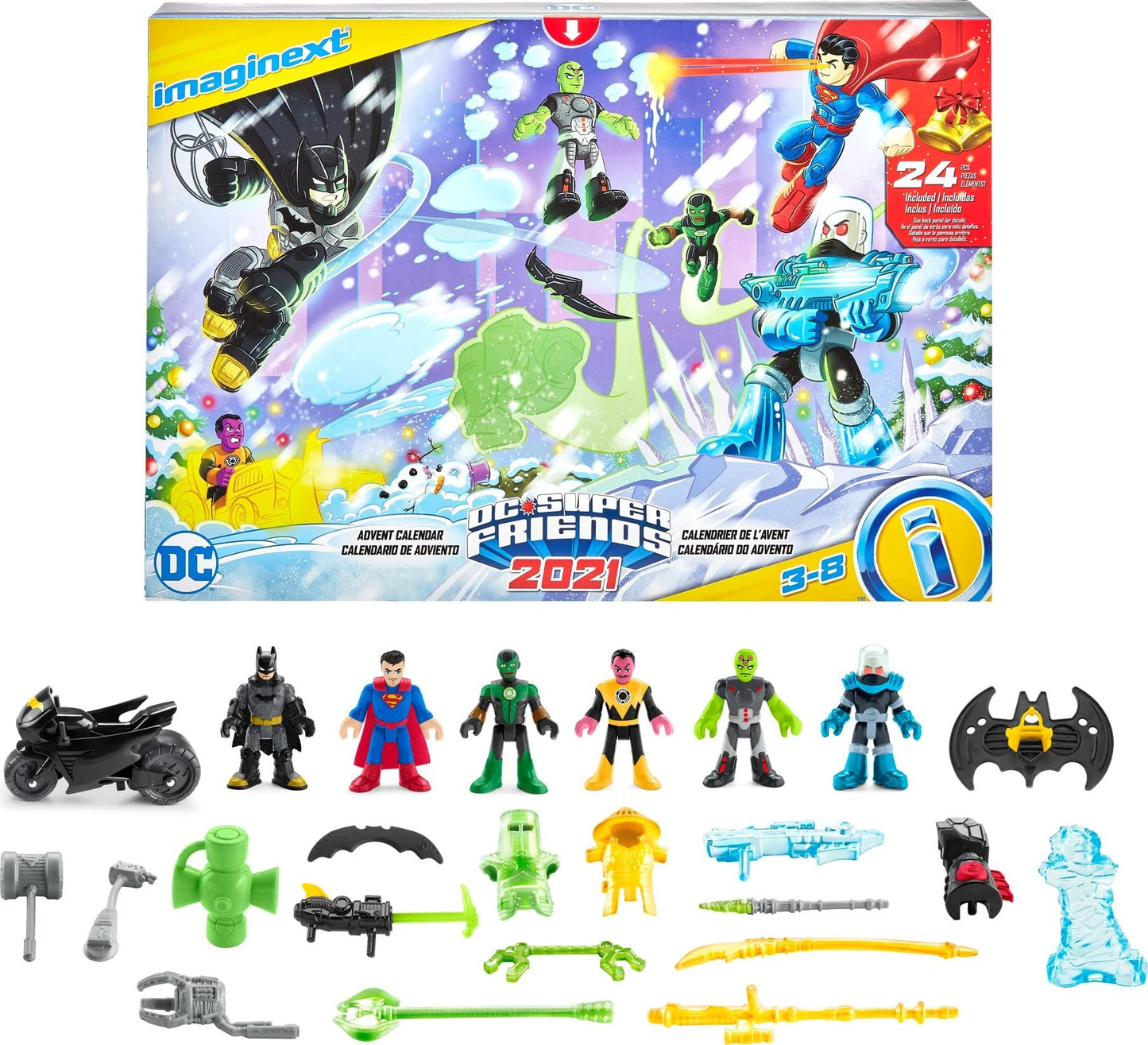 Dc Super Friends Imaginext Dc Super Friends Advent Calendar, 24 Mystery Toys Including Figures, Accessories And A Vehicle For Preschool Kids