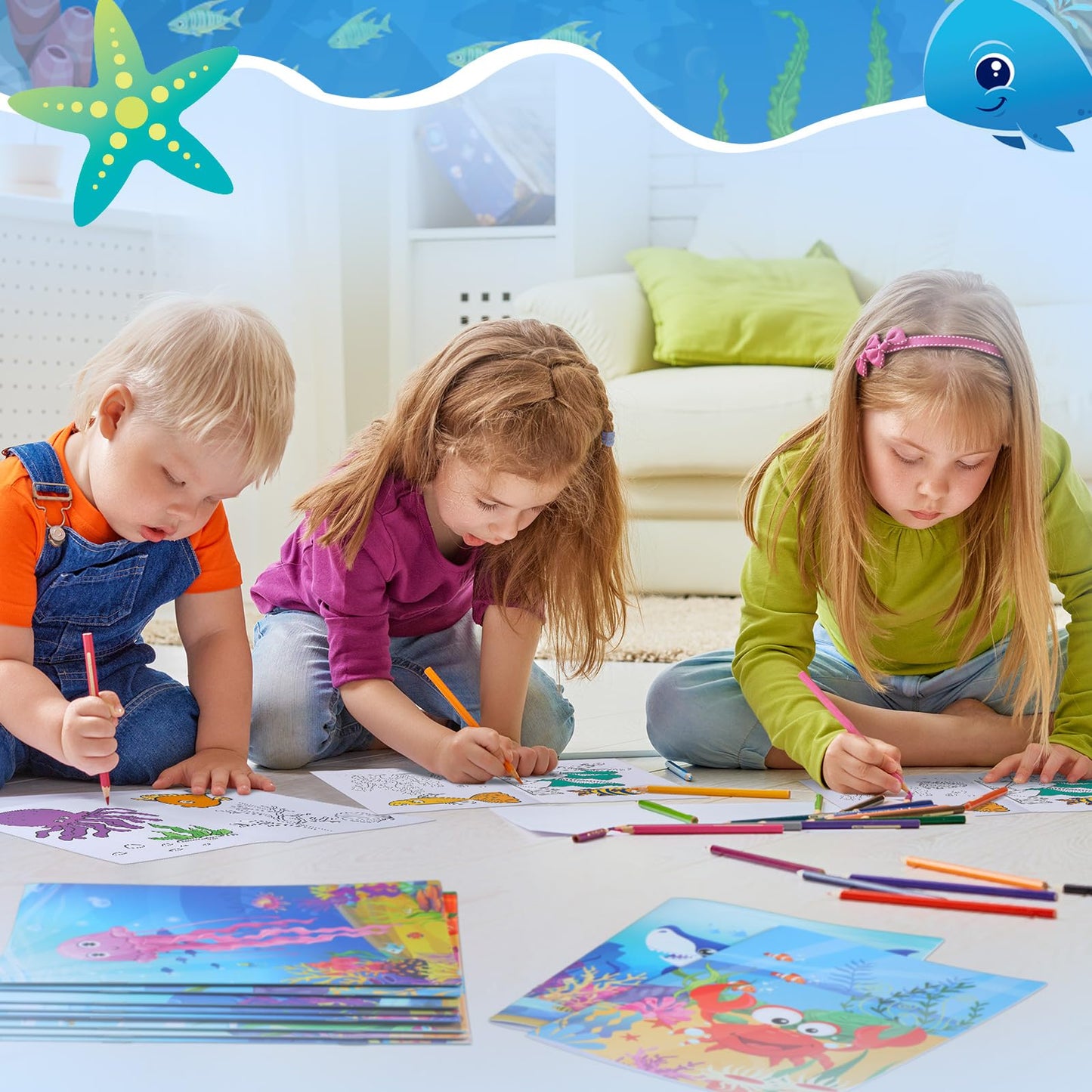 Fulmoon 48 Pcs Mini Summer Coloring Books Bulk for Kids Cute Ocean Animals DIY Art Drawing Books Bulk Kids Summer Birthday Party