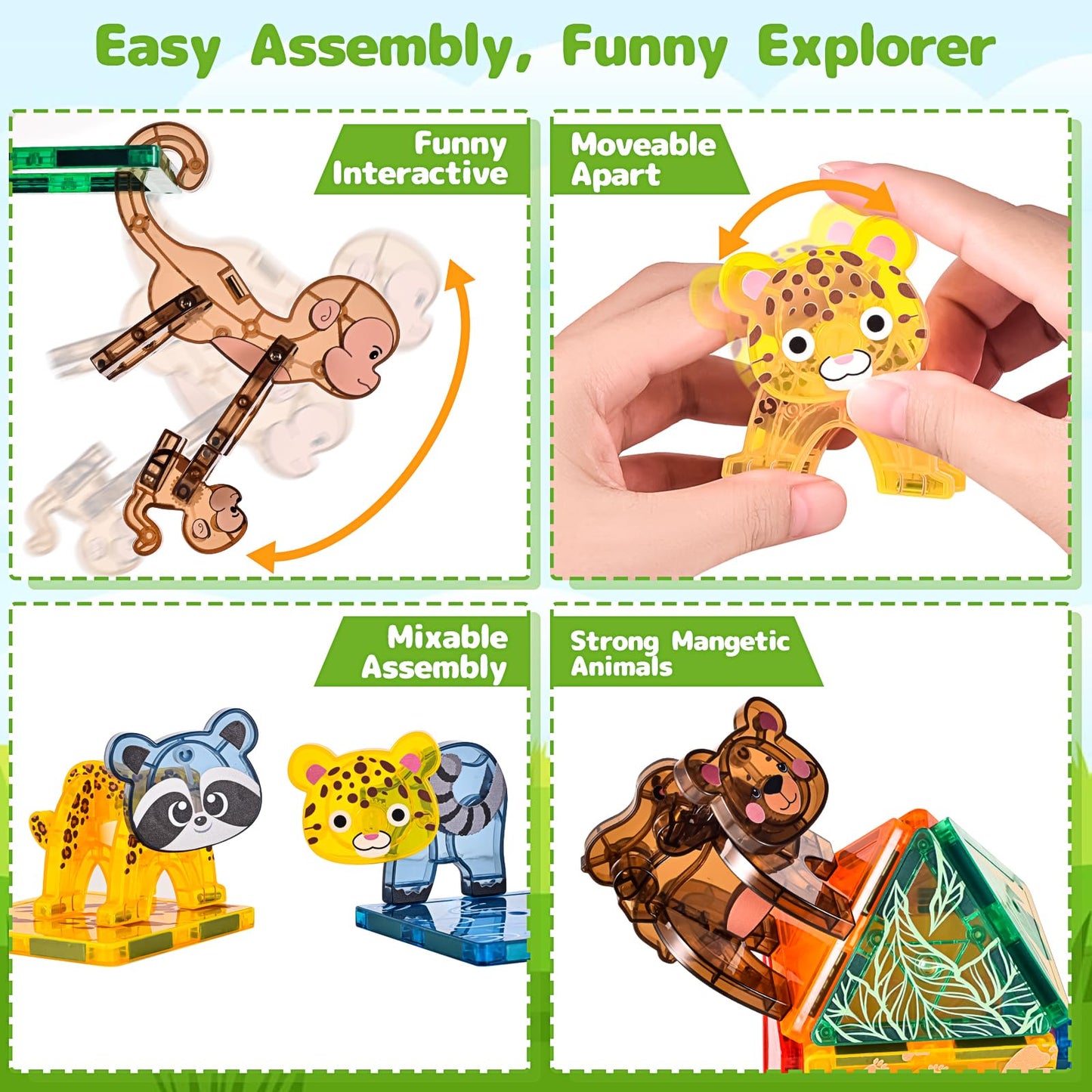 Magnetic Tiles Animals And Baby Family Set, Magnet Tiles Building Blocks For Toddler 3-5, Stem Learning Toy Early Education Cons