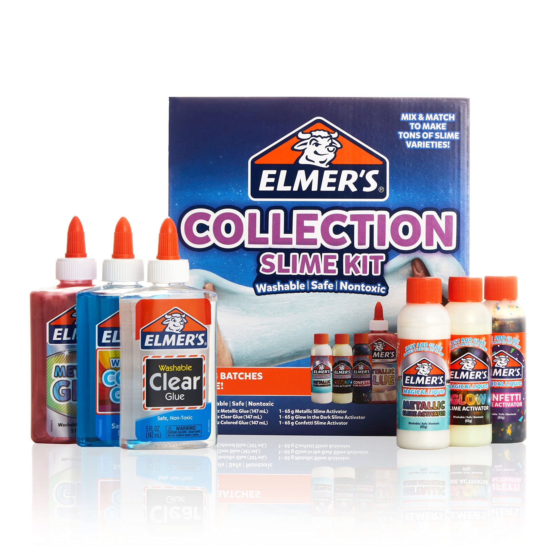 Elmers Collection Slime Kit, Supplies Include Glow In The Dark Magical Liquid Slime Activator, Metallic Magical Liquid, Confett