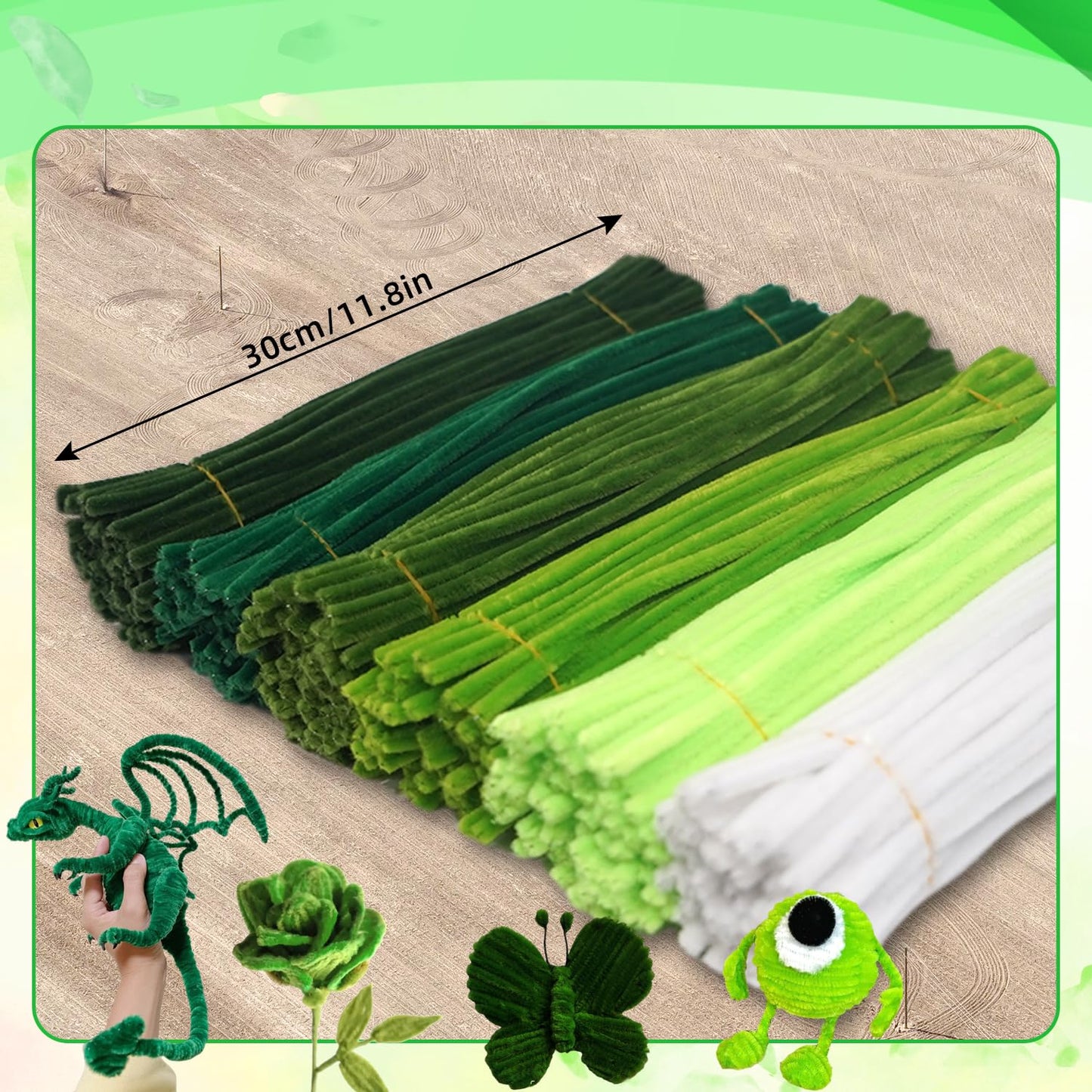 620 Pieces Green Pipe Cleaners Craft Set, 600 Pcs Chenille Stems with 20 Pcs Flower Stems, Craft Supplies Bulk for DIY Art and C