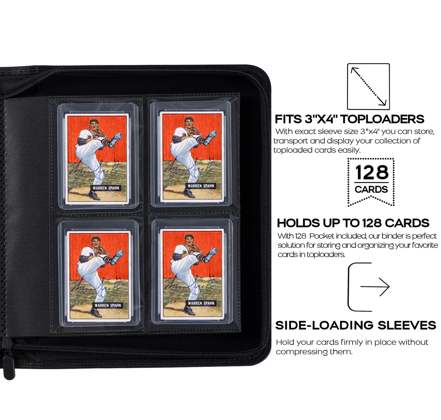 Toploader Binder  Holds 128 Top Loaders - 4 Pocket Top Loader Binder for 3 x 4 Rigid Card Holders for Trading Cards or Sports Cards  Model A - Classic Orange