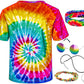 Kids Hippie Costume For Boys Girls 60S 70S T-Shirt 5Pcs Set For Halloween Party 5-6T Multicolor