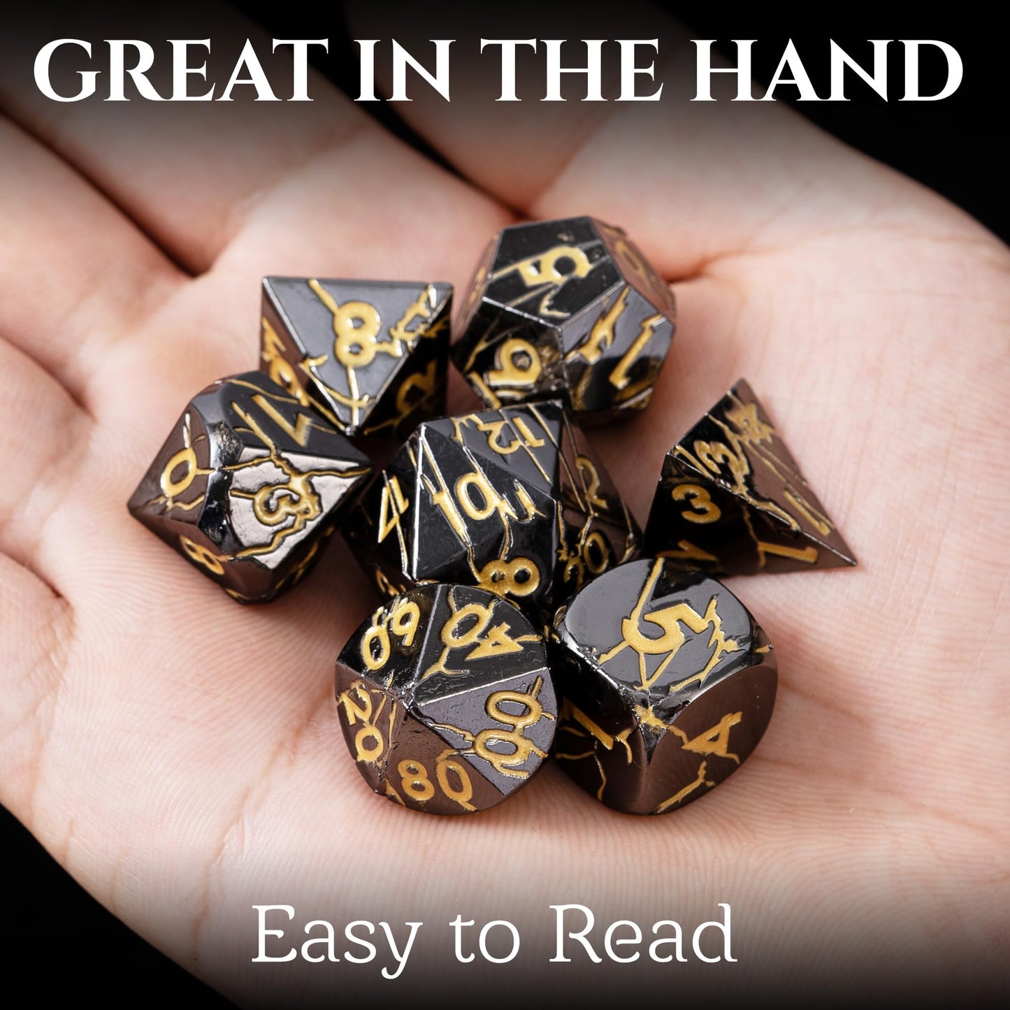 DND Metal Dice - Cracked Lightning Metal Dice - Polyhedral Dice Set for RPG D&D Dice with Cracks - Beautifully Detailed Dungeons