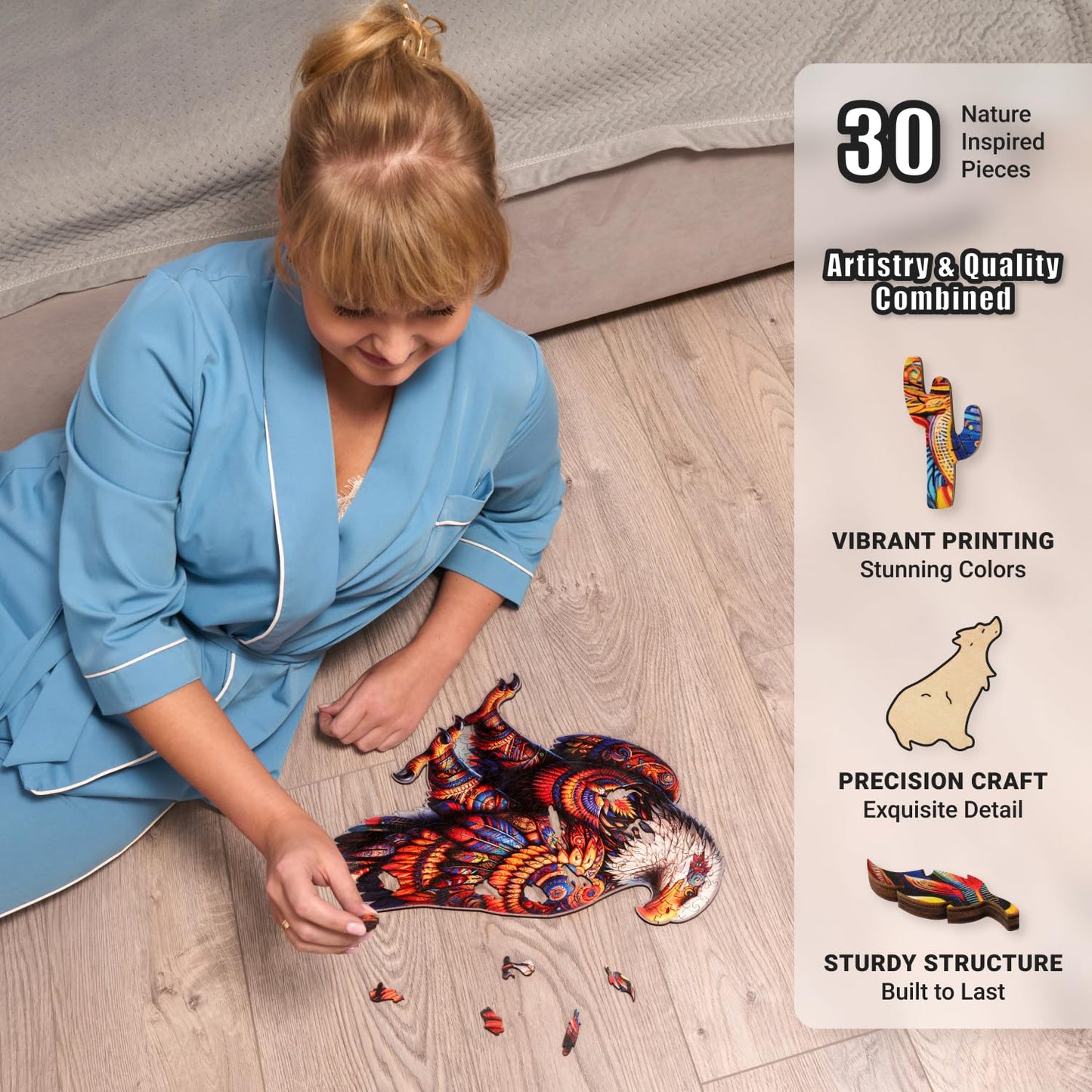 Vivid Eagle Odyssey - 200 Piece Wooden Puzzles for mature-themeds - 13.5 x 13 in - Extra-Thick 5 mm Wood Puzzle  Hand-Shaped Pieces  Iconic Bird Mosaic Design - enhanced Gift for Puzzle Lovers by LEOGOR