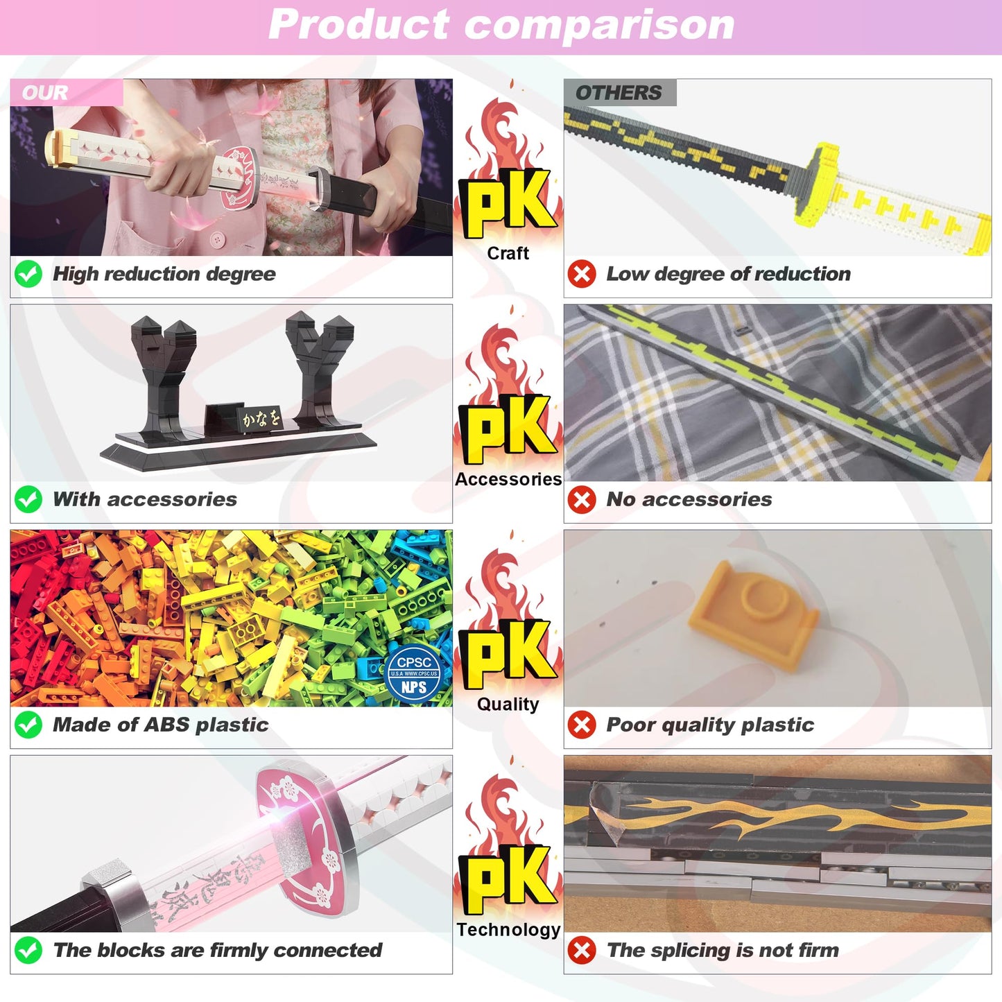 Demon Slayer decorative replica blades Building Sets for Girl 8-14  39in Tsuyuri Kanao decorative replica blade Building Block with Scabbard and Stand  Anime decorative replica blade Building Toy Demon Slayer Gift Katana  788 Pcs