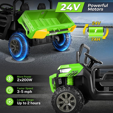 Hikole 24V Ride On Dump Truck W/Electric Dump Bed, 2 Seater Ride On Car W/Remote Control, 400W Powerful Motors, Music, Led Light