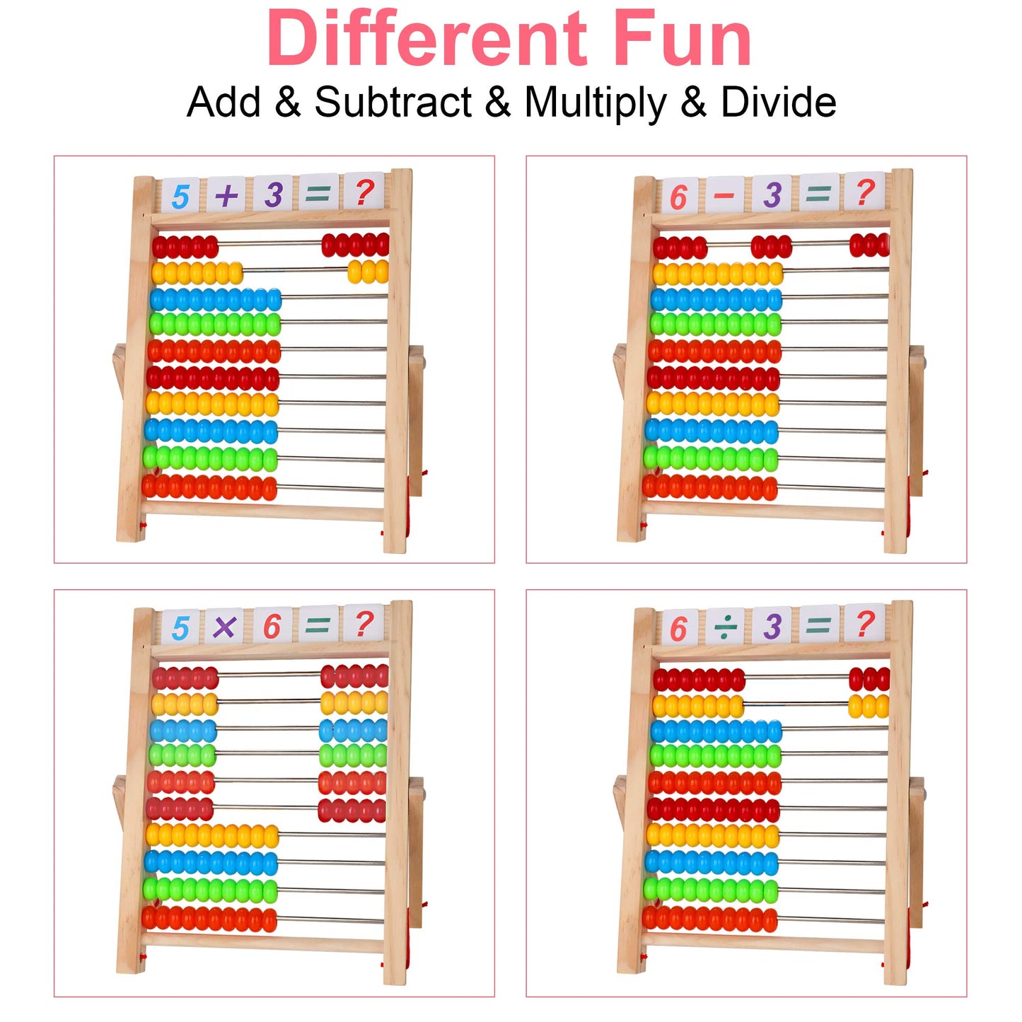 Kidwill Preschool Math Learning Toy,10-Row Wooden Frame Abacus With Multi-Color Beads, Counting Sticks, Number Alphabet Cards, Gift For 2 3 4 5 6 Years Old Toddlers Boys Girls