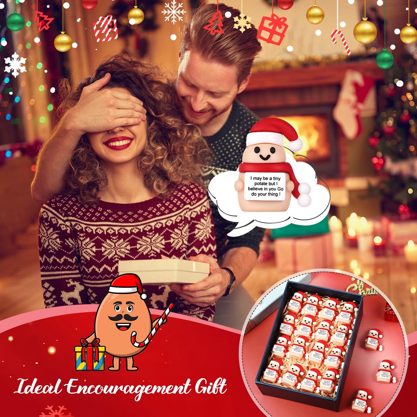 Gejoy 25 Pcs Mini Rubber Christmas Potato Toys Positive Gifts Mini Christmas Potatoes Decorations and Encouragement Birthday Motivational Gifts for Colleague Staff Teacher