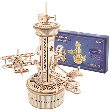 Rokr 3D Wooden Puzzle Mechanical Music Box,Diy Aircraft Model Kits To Build,Best Toy Gift For Kids/Teens/Adults On Birthday,Decoration For Room