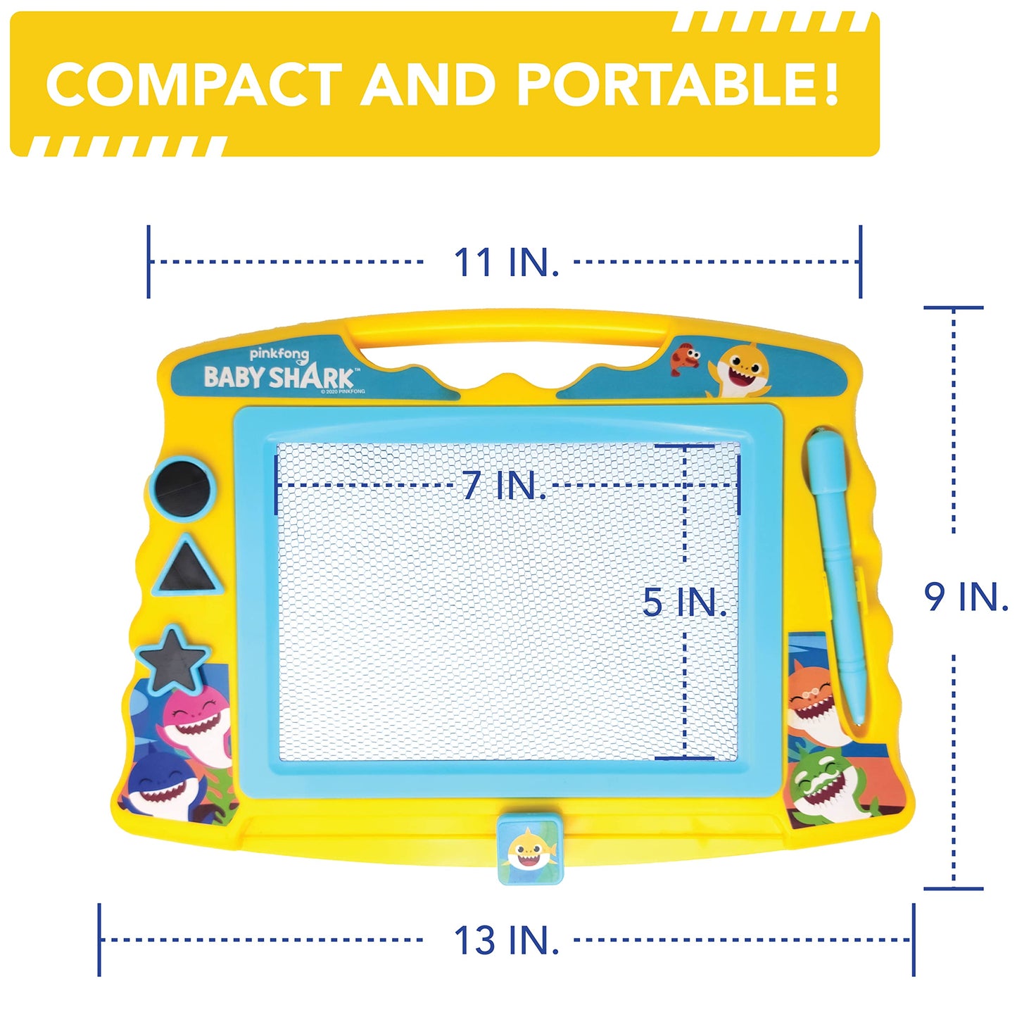 Lollipop Baby Shark Magnetic Drawing Board with Stylus and 3 Stamps, for Boys or Girls (Blue)