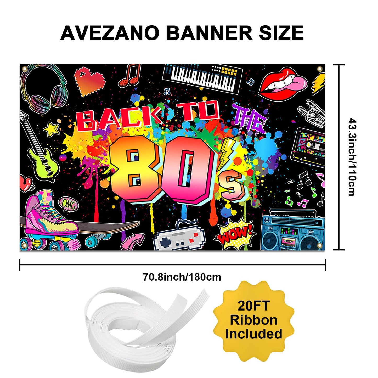 Avezano 80s Party Decorations Back to The 80s Banner 80s Backdrop 1980 Birthday Party Decoration Retro Graffiti Hip Hop 80s Pa
