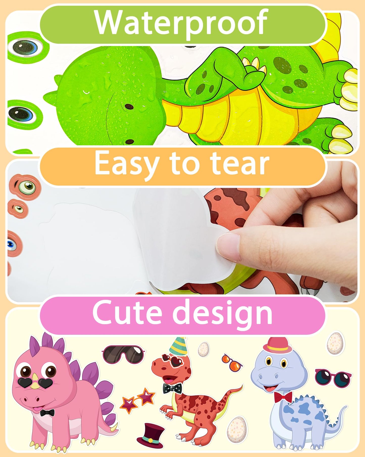 24 Pcs Make Your Own Dinosaur Sticker Sheets, Dinosaur Party Favors Face Stickers For Kids Boys Toddlers Crafts Activities Gift