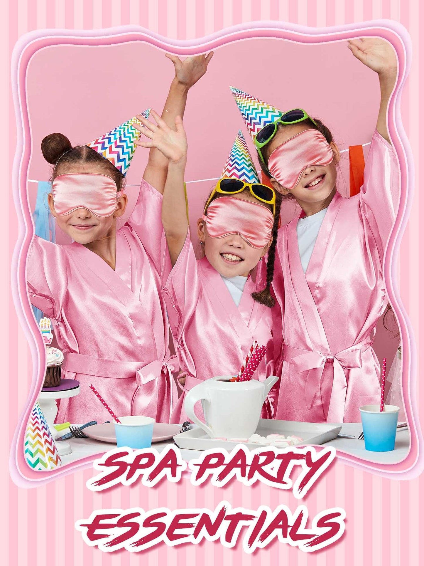 Sintuff 24 Pcs Sleepover Party Supplies For Girls 6 Spa Party Robes 6 Tote Bags 6 Headbands 6 Spa Masks(Size 10,Pink)