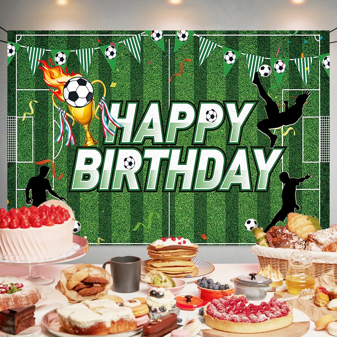 Soccer Birthday Party Backdrop Soccer Happy Birthday Banner Football Field Photography Background for Home Decorations Party Sup