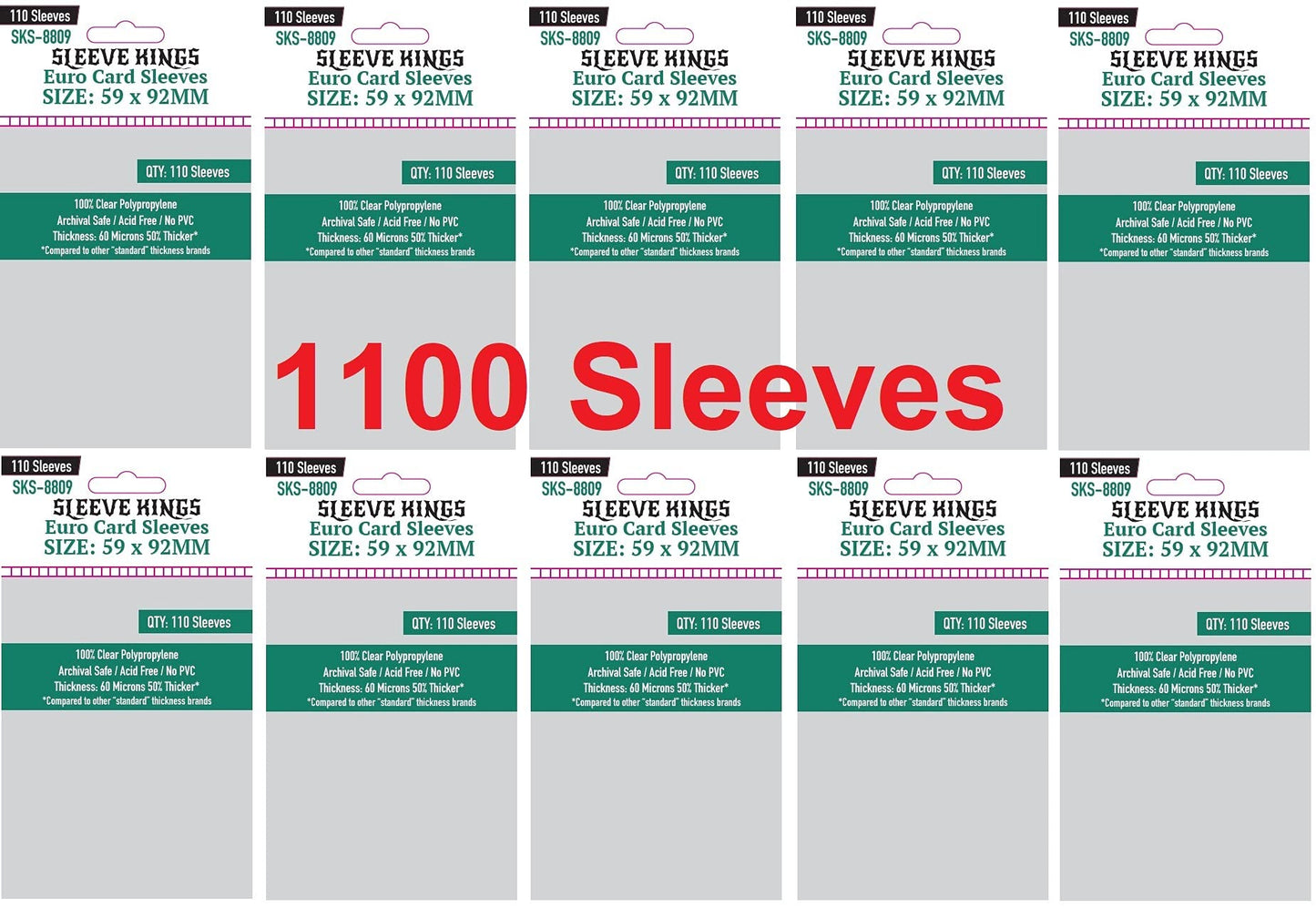 Sleeve Kings Euro Card Sleeves 59 X 92 Mm (10X110 Pack, 1100 Sleeves)