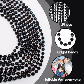 Artlunar 24 PCS Bead Necklace, Halloween Black Bead Necklaces Stuff, 33'' Halloween Round Beaded, Festival Parade Throw Accessor
