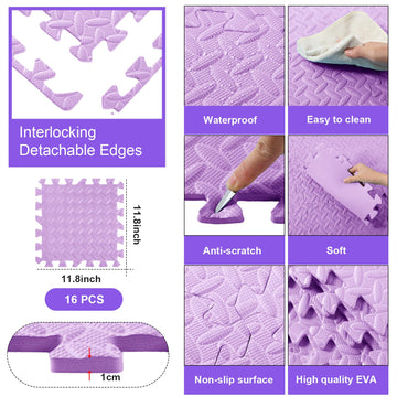 Shihanee Foam Floor Baby Tiles Foam Floor Mats Play Mats Bulk With Borders Interlocking For Kids Baby Playroom Nursery Gym (Purp