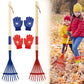 Nng 2 Pcs 27'' Metal Kids Leaves Rakes And 2 Pcs Kids Gloves,Small Kids Lawn Rakes With Wooden Handle,Garden Tool Set For Kids B
