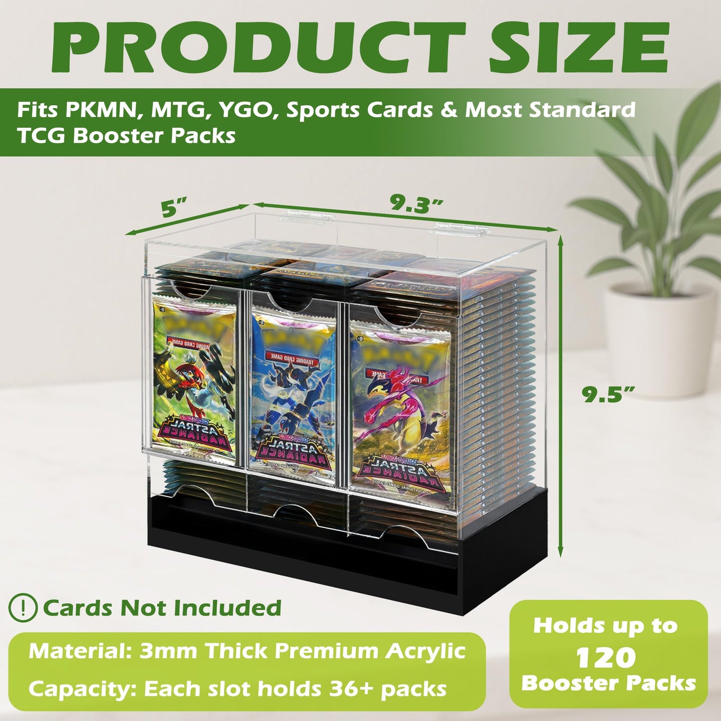 Verssure 3-Slot Booster Pack Dispenser with Non-Slip Base Acrylic Card Pack Dispenser Fits 120 Booster Packs for Dispensing Card Holders Storage Case for Trading Card Packs and Sports Card