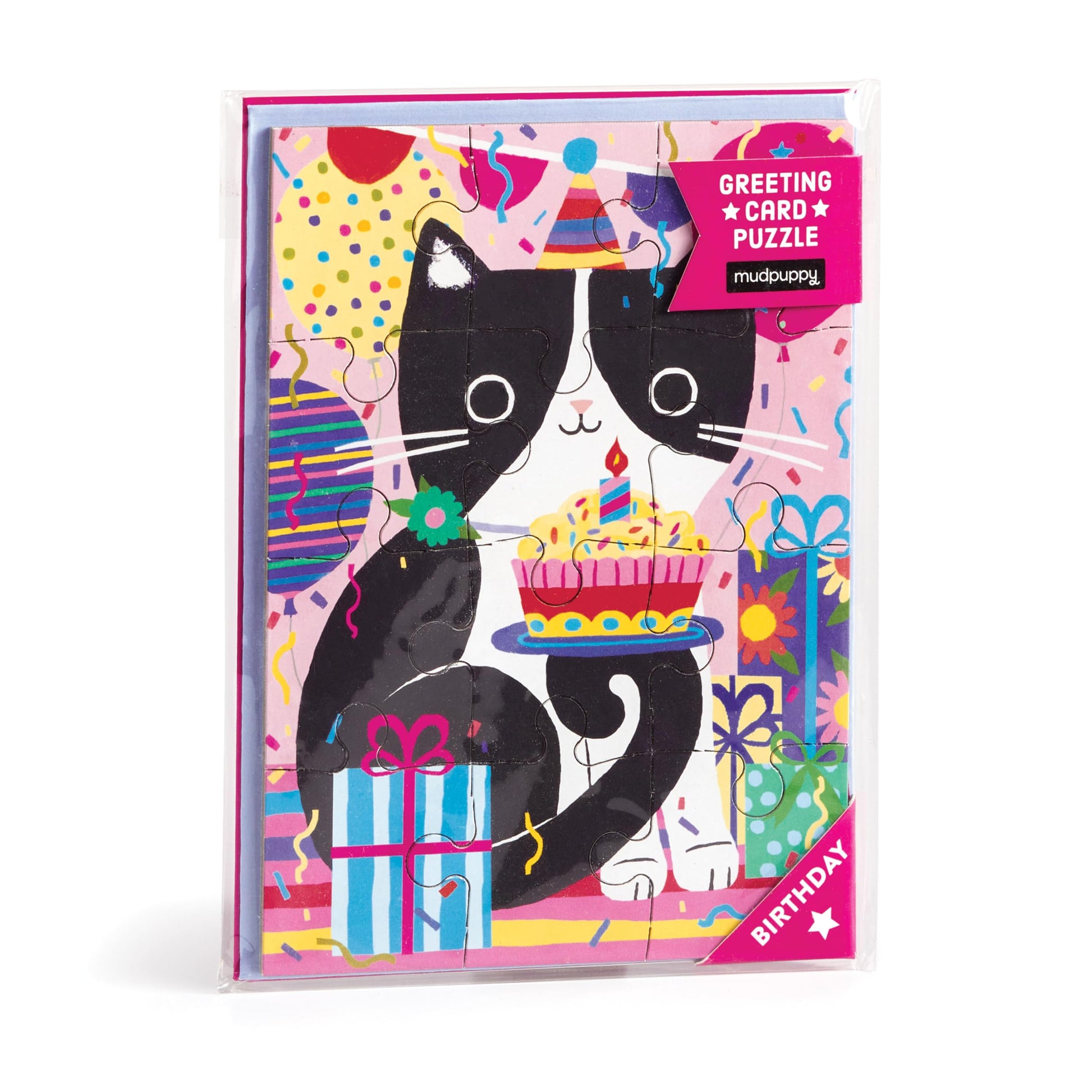 Mudpuppy Purr-FECT Cat Birthday - Cat Birthday Themed Greeting Card and Jigsaw Puzzle Includes Color Coordinated Envelope and St