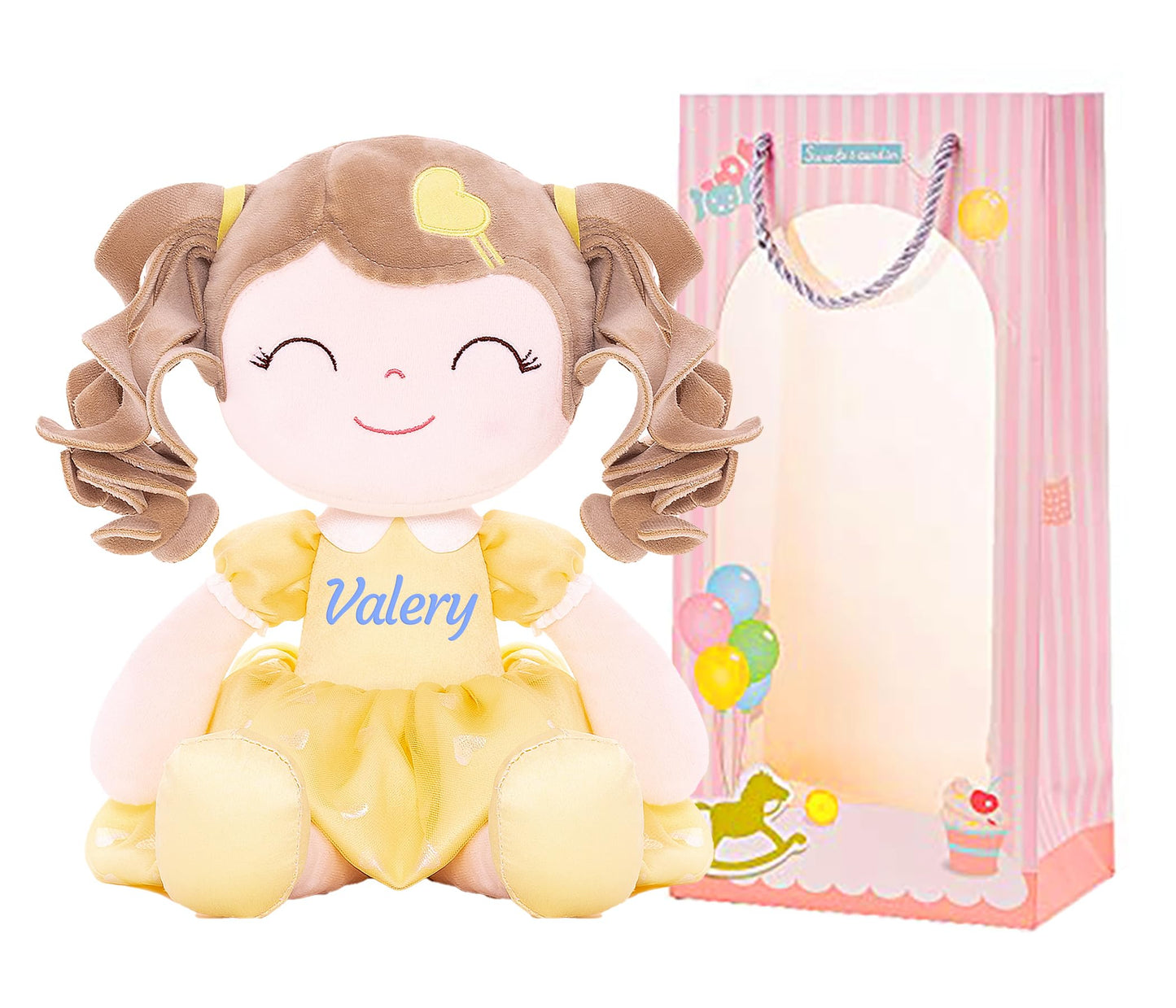 Gloveleya Personalized Curly Doll With Your Name - Cute Custom Yellow Soft Plush Doll For Girls Plush Doll Customized Gifts