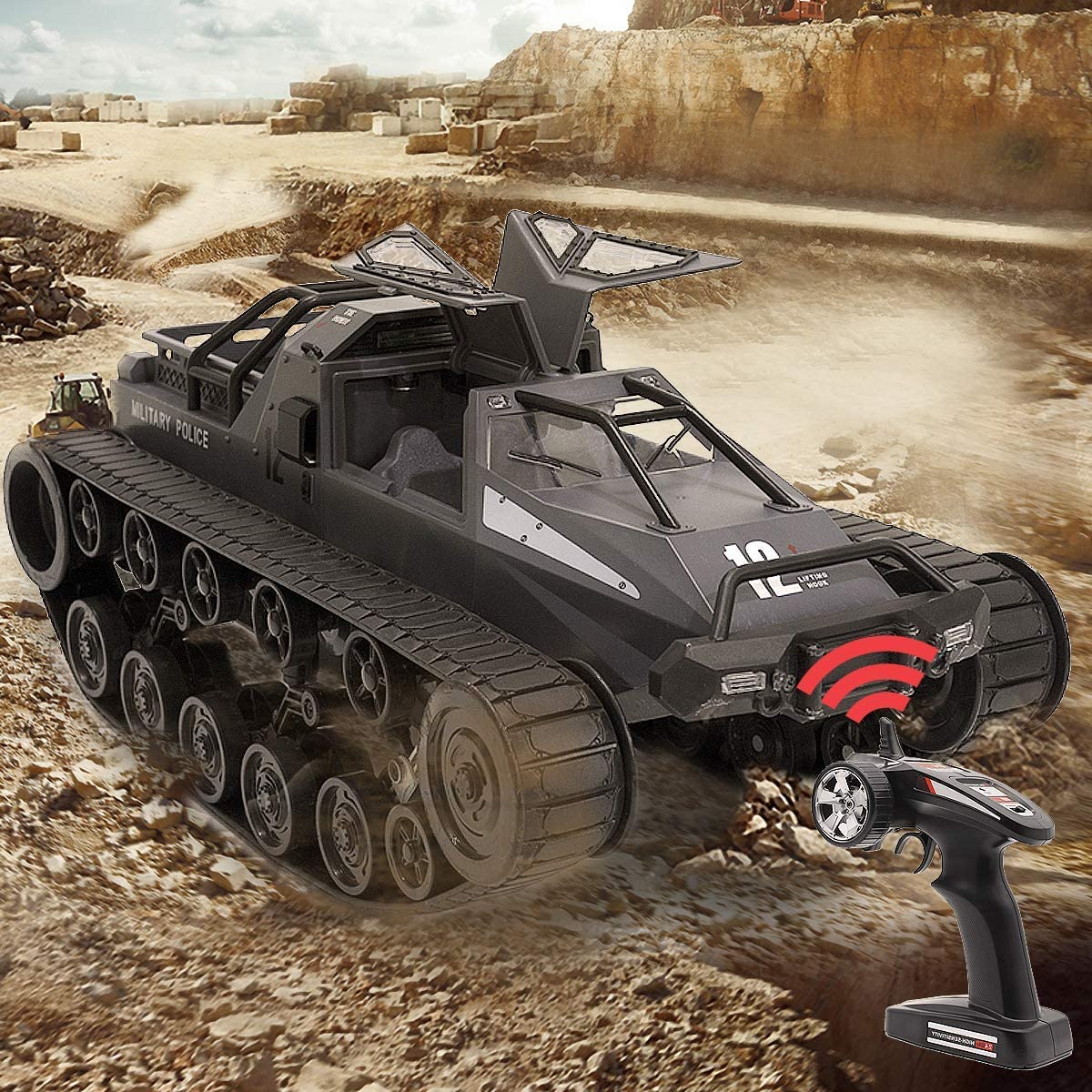 Mostop Remote Control Tank 1/12 Scale High Speed RC Tank 4WD Offroad RC Car 2.4Ghz Remote Control Crawler Drift Tank Army Truck