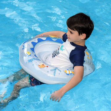 Swimbobo Inflatable Baby Swimming Float With Safe Seat For Age 6-36 Months Toddler (White Ocean)