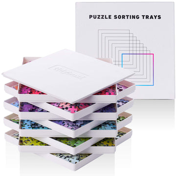 Tidyboss 8 Puzzle Sorting Trays With Lid 10' X 10' - Portable Jigsaw Puzzle Accessories White Background Makes Pieces Stand Out Sort Patterns, Shapes And Colors | For Puzzles Up To 1500-2000 Pieces