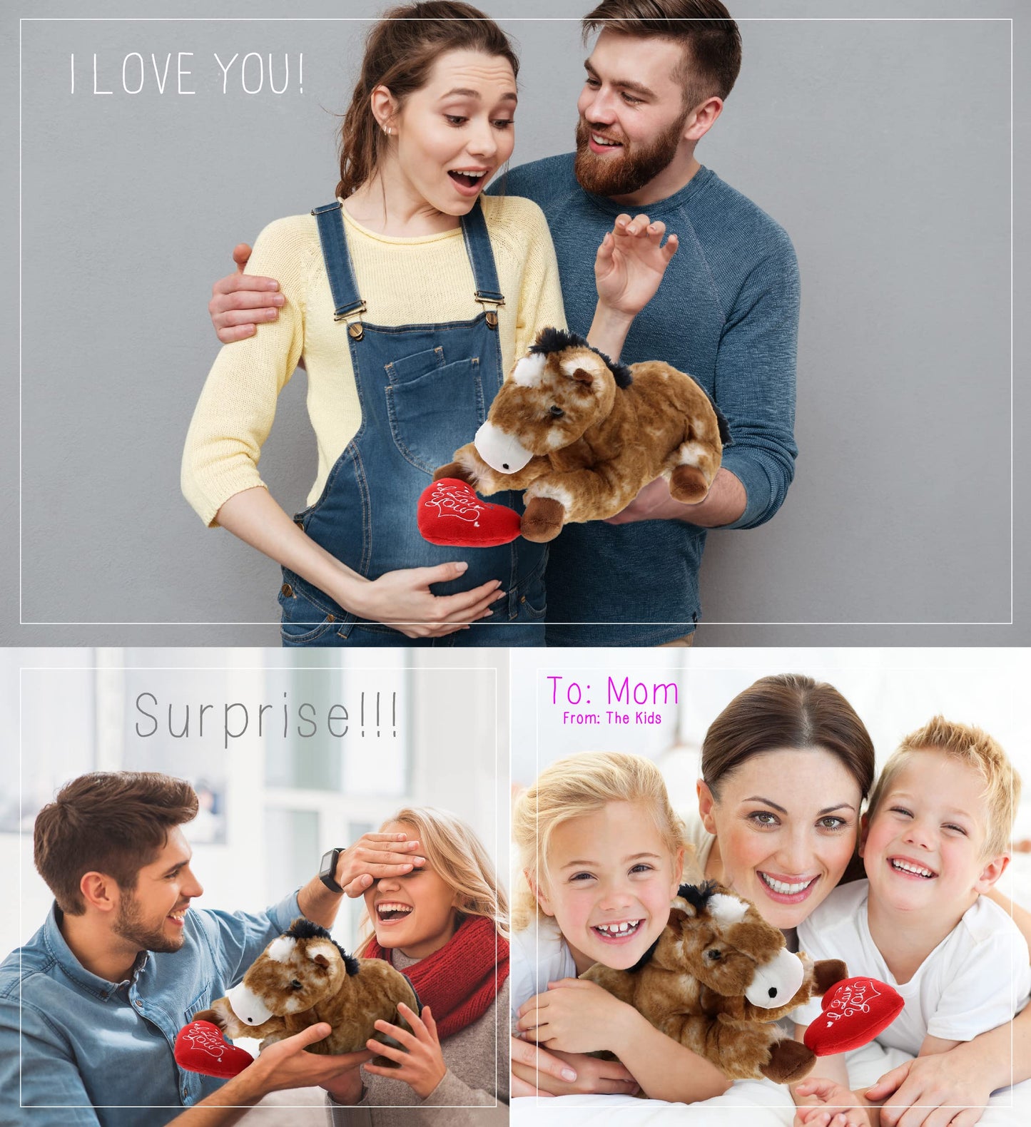 DolliBu I Love You Valentine Plush Lying Brown Horse - Cute Stuffed Animal with Red Heart and Name Personalization Gift for Valentines Day  Birthday  Anniversary  Romantic Date - 10.5 Inches