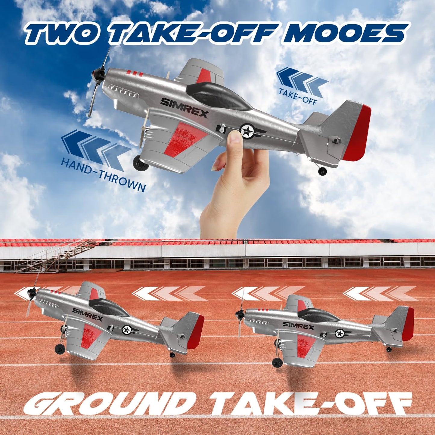 SIMREX RC Plane for Kids - 2.4GHz 3-Channel Remote Control Airplane Toy with 6-Axis Gyro, 2 Speeds, 2 Batteries, RC Foam Glider