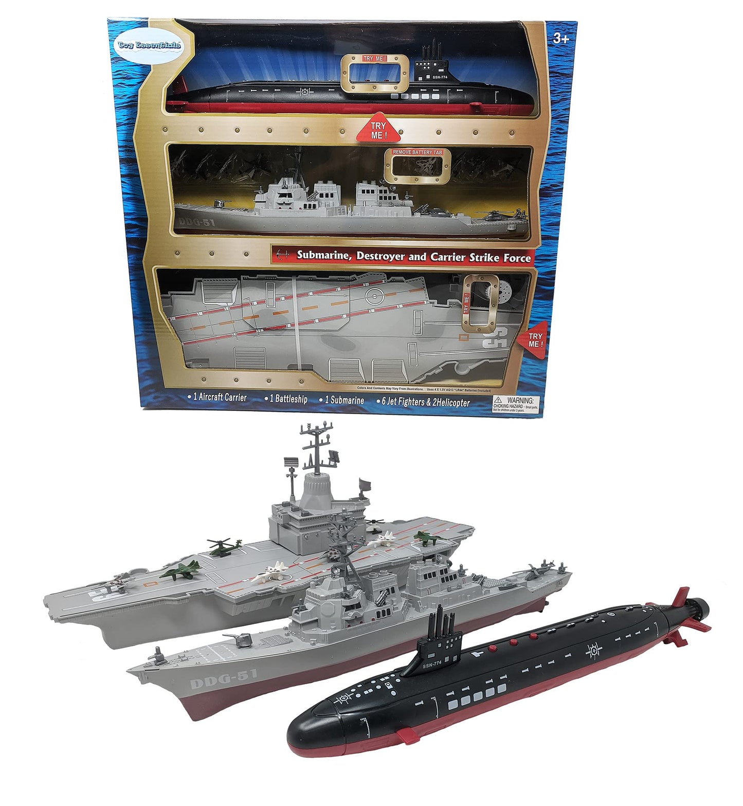 Toy Aircraft Carrier Submarine And Battleship Destroyer Combo With 8 Mini Fighter Jets