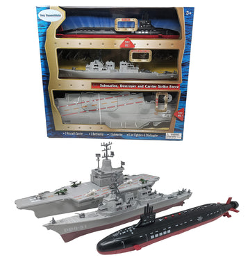 Toy Aircraft Carrier Submarine And Battleship Destroyer Combo With 8 Mini Fighter Jets