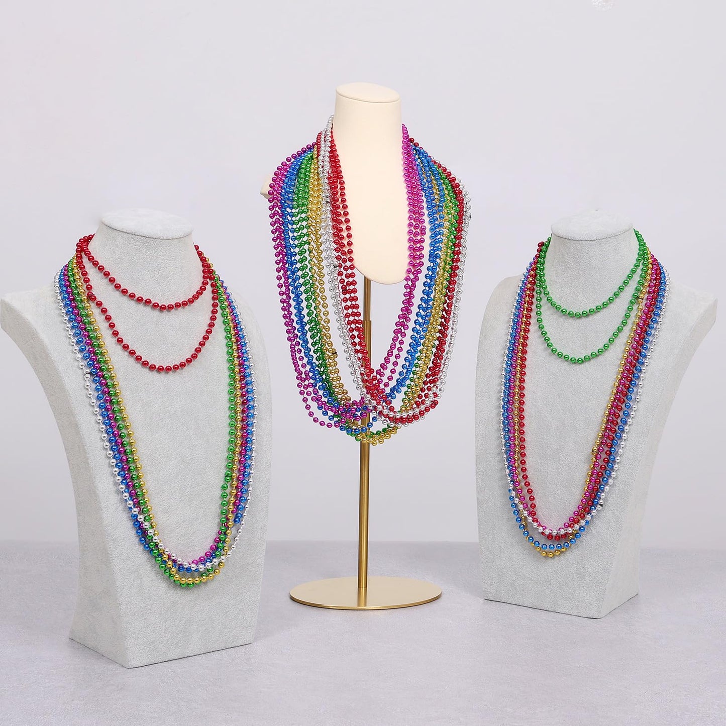 Biubumtu Mardi Gras Beads, 30Pcs Colorful Bead Necklace, 6 Kinds of 33'' Beaded Necklace Bulk Costume Stuff, Festival Parade Thr