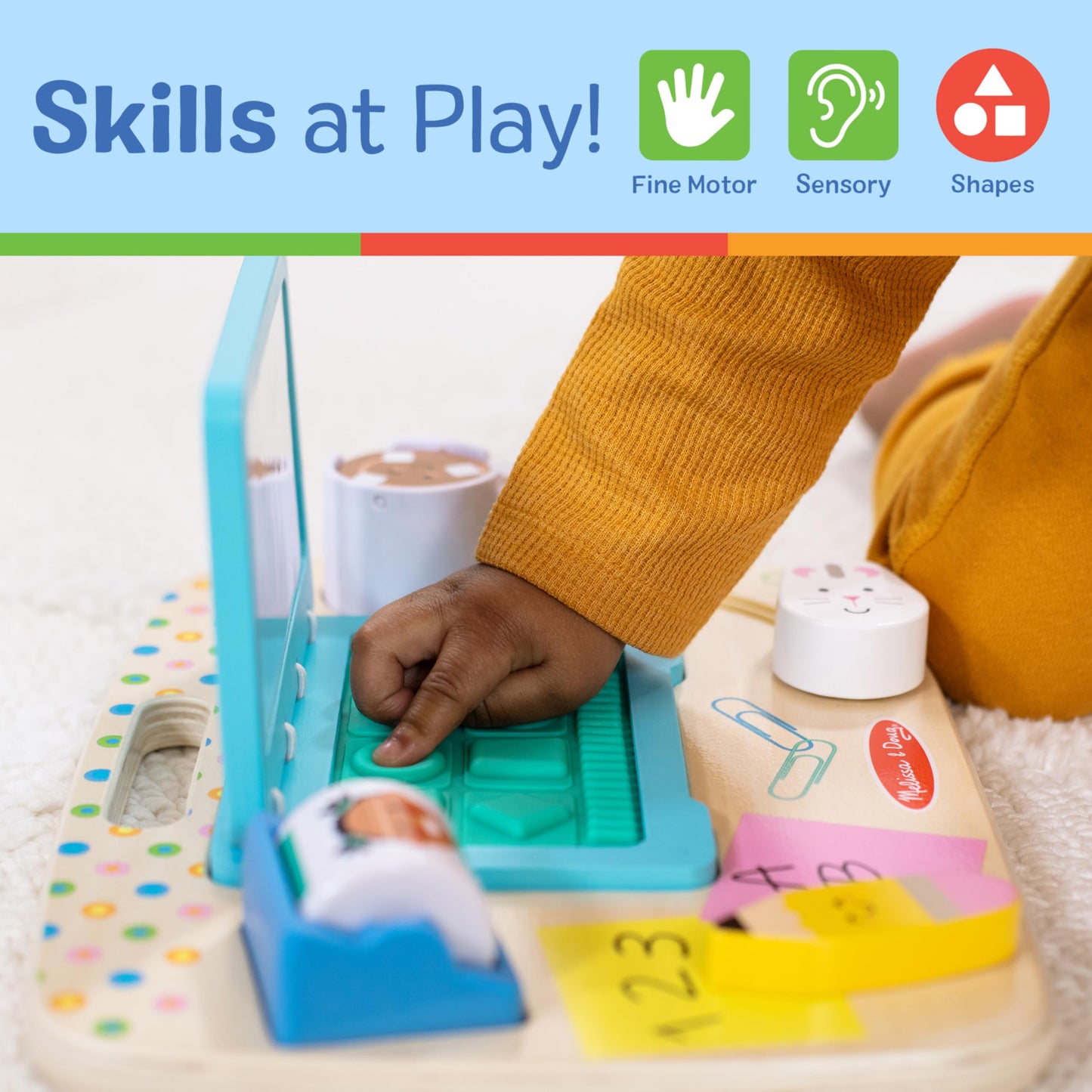 Melissa & Doug Wooden Activity Board - Infant & Toddler Sensory Toy, FSC Certified, 12.1x9.1x2.55, Multi-color, Model 30753