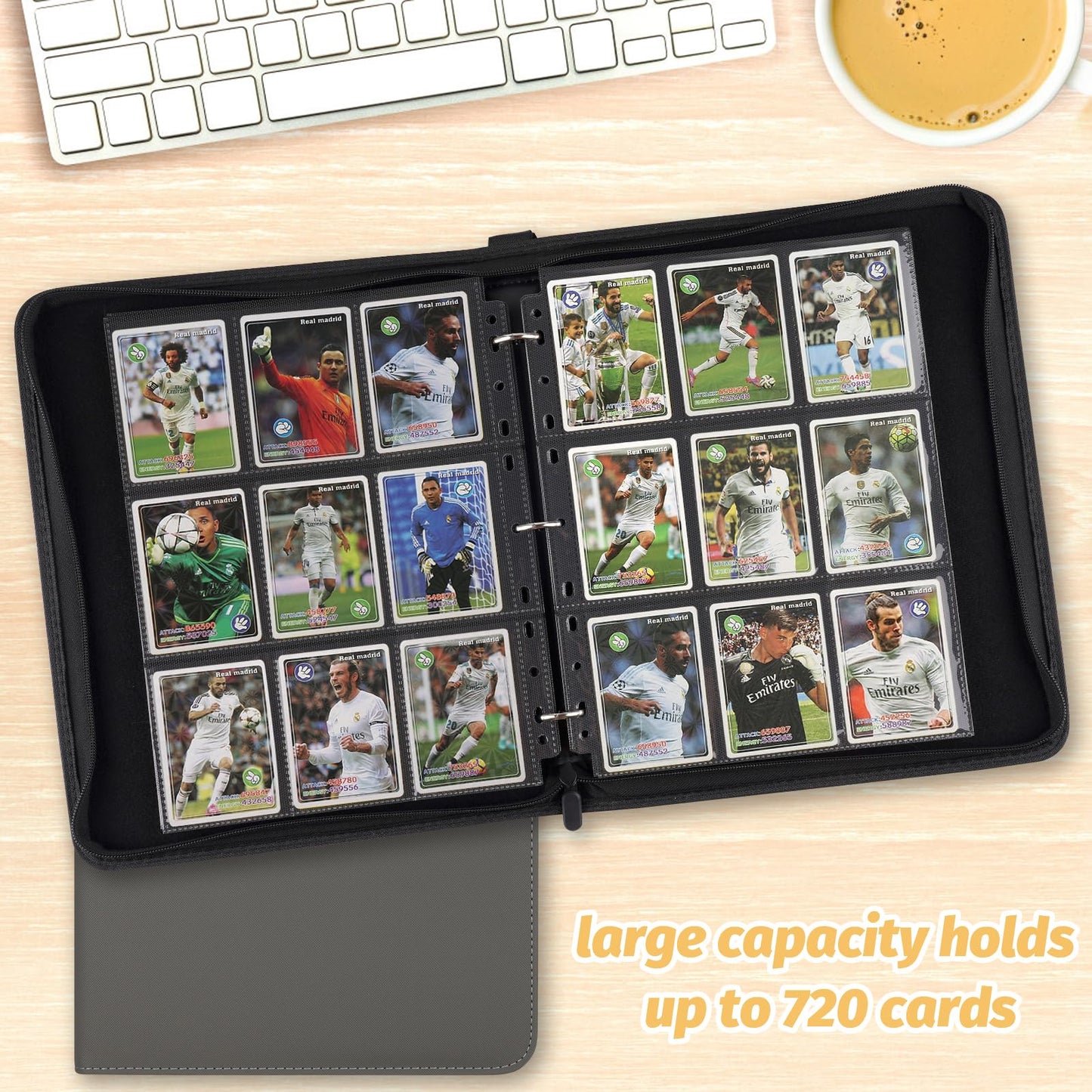 GERMUN 9 Pocket Card Binder  enhanced Zip Trading Card Binder  720 Double Sided Pocket PU Card Collection Binder  Collector Card Album  Card Folder for MTG  TCG  Sports Cards  Game Cards (GREY)