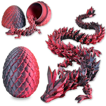 Locyfens 3D Printed Dragon Eggs With Dragon Inside, Articulated 3D Dragon Toys With 3D Dragon Eggs, Crystal Dragon Black Red