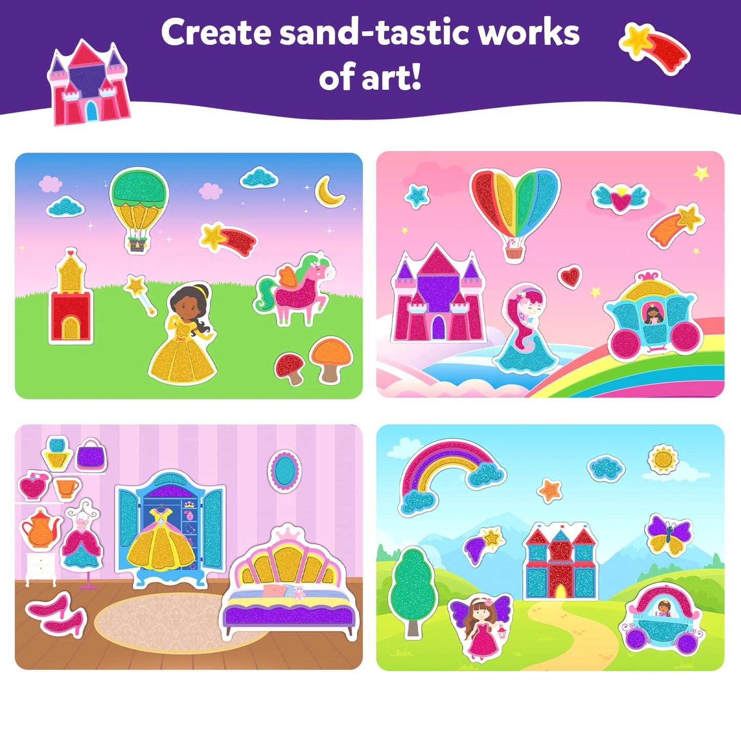 Skillmatics Sand Art Activity Kit - DIY Unicorn & Princess Craft, 50+ Stickers, Large, Multicolor, Model SKILL1234SAUP