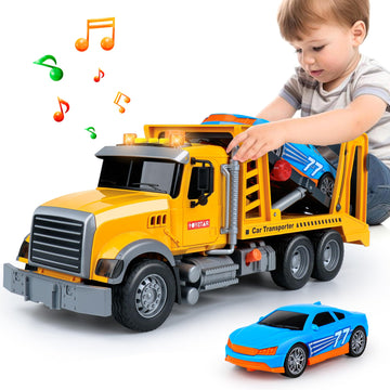 Dwi Dowellin Toy Truck Transport Cars Carrier with Racing Car for Kids Toddlers,Birthday Gifts for Boy Toddler Child 3 4 5 6 Yea