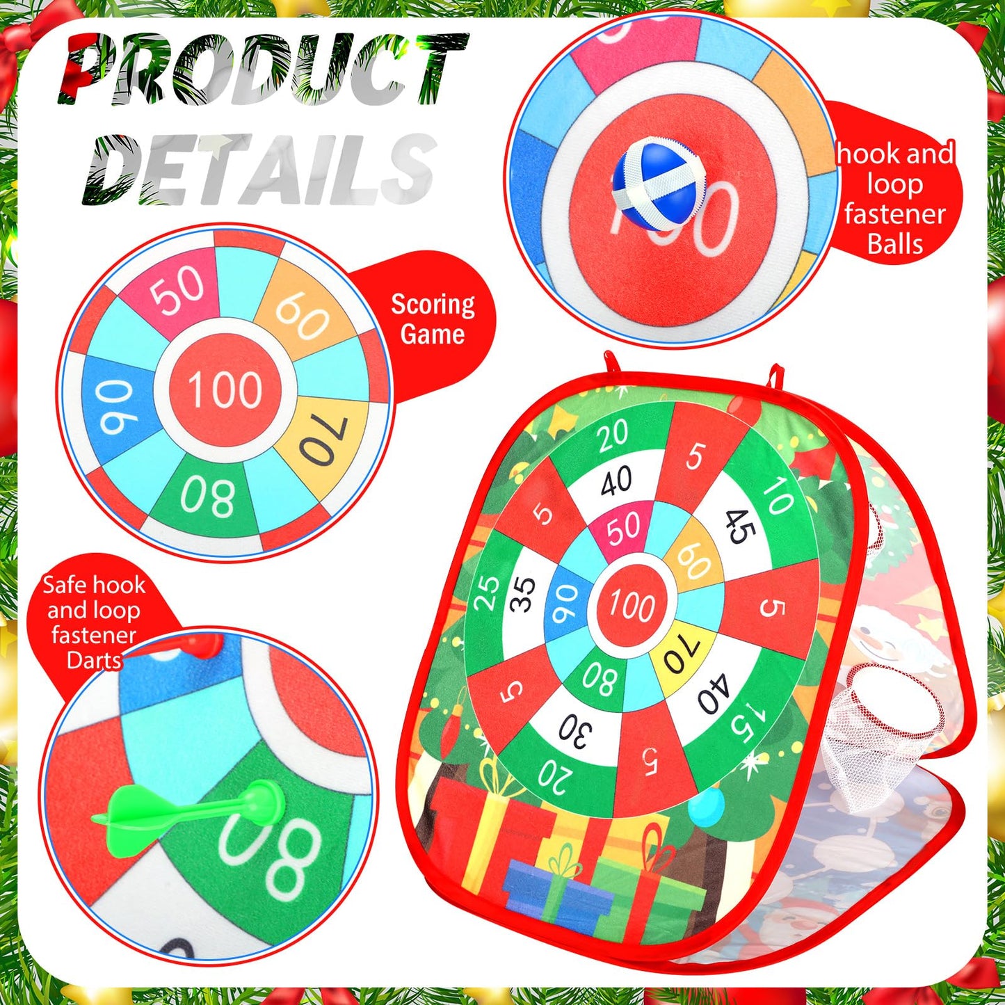 Liliful Christmas 3 In 1 Bean Bag Toss Game Set Christmas Party Games For Families Collapsible Cornhole And Dart Board Yard Outdoor Indoor Games For Boys And Girls Toys Xmas Activities Party Favors