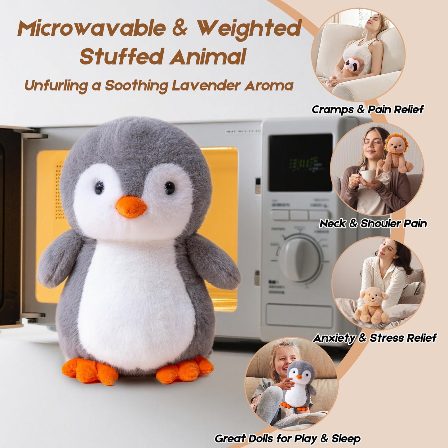 Gudisi Microwavable & Weighted Penguin Stuffed Animals for Warmth & Comfort  Heatable Lavender Scented Cute Soft Plushie Toy Gift for Boys  Girls Kids & mature-themeds