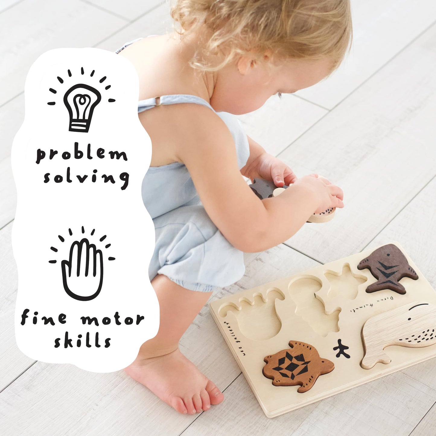 Wee Gallery Wooden Animals Tray Puzzle - Montessori Educational Toy for Kids, Rubberwood, Ages 2-4, Motor Skills Development