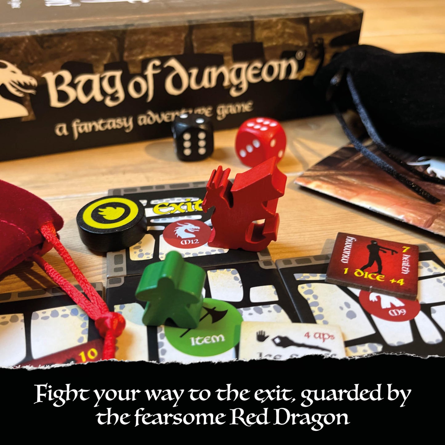 Gunpowder Studios Bag of Dungeon Board Game | Fantasy Crawler | 1-4 Players | Age 7+ | Multicolor | Model BOD2