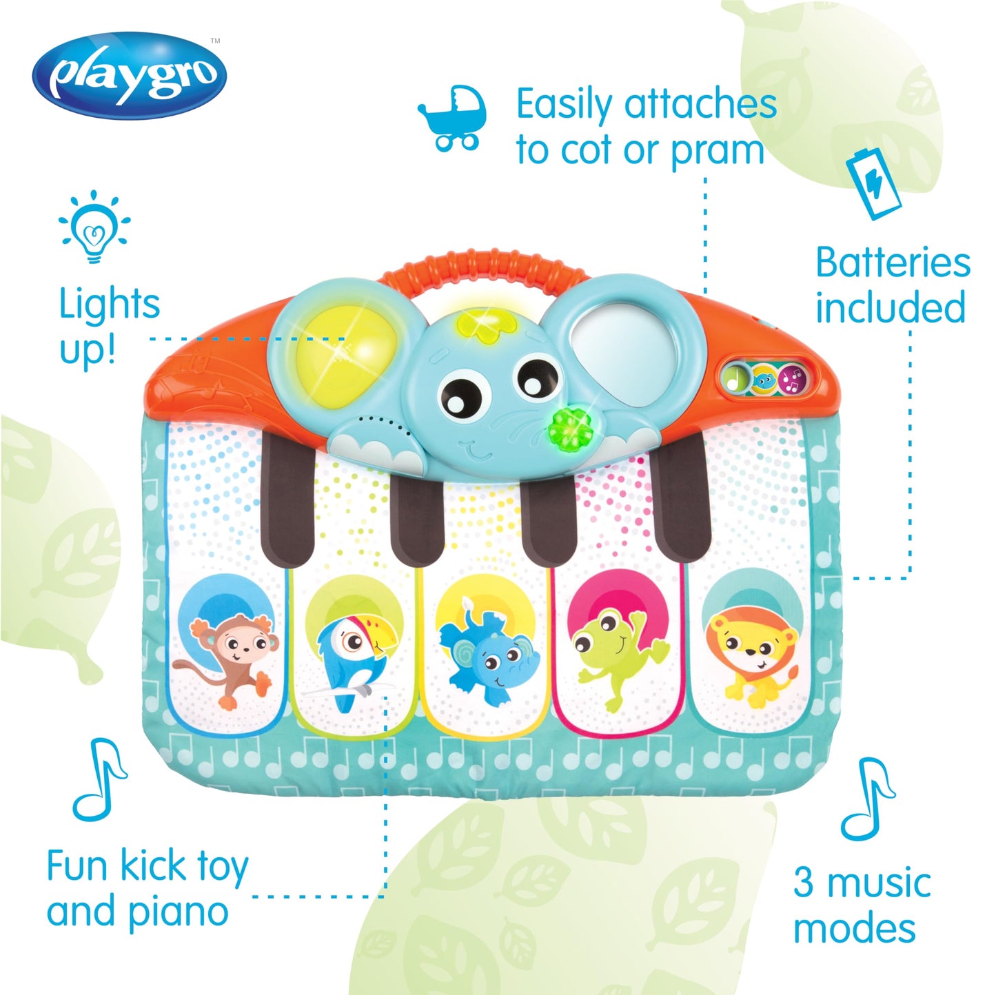 Playgro Melody 4-In-1 Music And Lights Baby Piano - Multi-Functional Kick Pad With Engaging Lights And Sounds For Babies 0+ Months - Musical Toy For On-The-Go Sensory Exploration & Developmental Fun