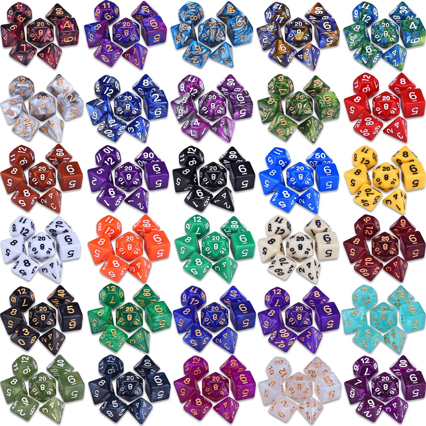 Amiven DND Dice Sets 30 x 7 (210pcs) Polyhedral RPG Dice for Dungeons and Dragons Tabletop Role Playing Adventure Games, with a